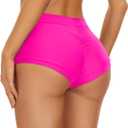 Annbon Ruched Scrunch Butt Bikini Bottoms Mid Rise boy Short Swim Bottoms Bathing Suit Bottoms for Women Full Coverage (Large, Hot Pink)