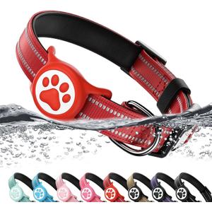 Airtag Dog Collar, Reflective Ultra-Durable Nylon Padded with QR Buckle & IP68 Waterproof Air Tag Holder Compatible for Apple AirTag, Comfortable for Dogs (Red, XS)