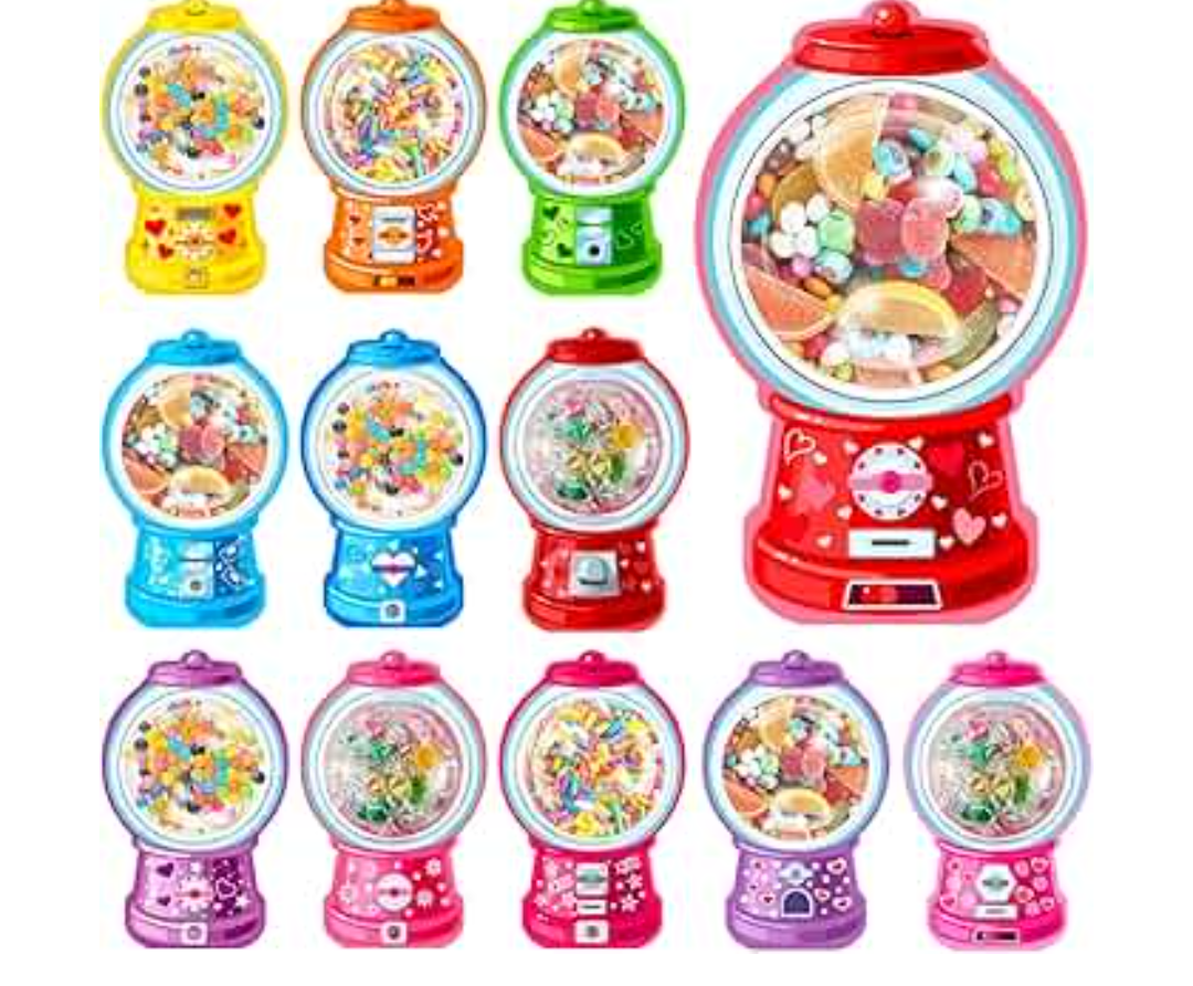 48 Pack Valentine's Day Cards for Kids Valentines Bubble Gum Machine Candy Cards Set with Plastic Dome DIY Valentine Exchange Gifts for Boys Girls Toddler School Classrooms Rewards Party Favors