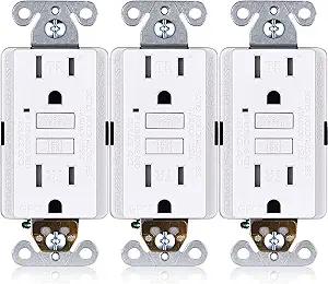 Faith [3-Pack] 15A GFCI Outlets, Tamper-Resistant, ETL Listed, GFI Duplex Receptacles with LED Indicator, Self-Test Ground Fault Circuit Interrupter, White, 3 Piece