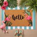 Tinideya 2 Pcs Summer Flamingo Coir Door Mat Welcome Non Slip Hello Mats Floor Layering Doormats Seasonal Cute for Porch Entryway Indoor Outdoor Decor(Hello Pink Flamingo)