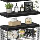Bathroom Floating Shelves for Wall - Shelf Over Toilet Storage Small Farmhouse Decor Shelves (15.7 inch, Set of 3, Black)