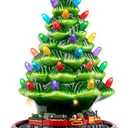 Animated Musical Christmas Decorations with Rotating Train - 10.5" Lighted Up Ceramic Christmas Tree with 38 Multicolored Lights for Xmas Decor Gift, Tabletop Decorative Christmas Ornaments