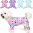 Bienbee Dog Pajamas, 4 Pack Dog Recovery Suit Shedding Suit Cute Soft Puppy Clothes Dogs Pjs Onesies Jammies Adjustable Breathable & Stretchy Clothes for Small Medium Large Dogs Girl Boy Puppy-M
