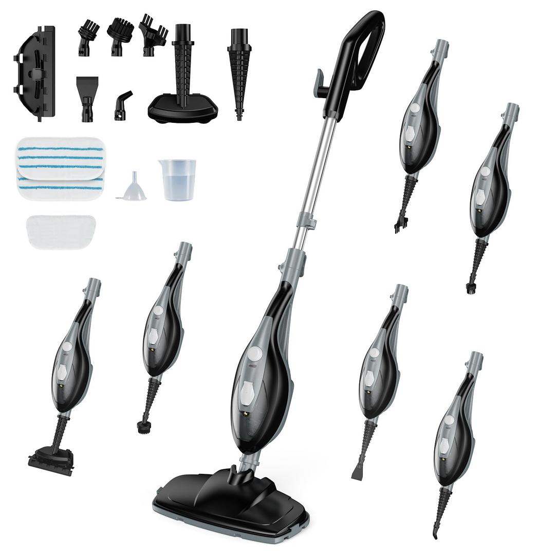 NEWBULIG 14-in-1 Steam Mop, Powerful Detachable Handheld Steam Cleaner for Floor Cleaning with 2 Washable Pads, 16.4 FT Cord, Multi-Purpose Floor Steamer for Hardwood, Clothes, Carpet, Tile, Grout