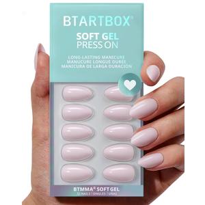 BTARTBOX Press On Nails Almond - Pastel Purple Short Press On Nails with Glue for Women, Opaque Soft Gel Glue On Nails in 16 Sizes - 32 Stick On Nails Kit, Satin Memo