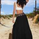 SHENHE Women's Boho Western Low Rise Maxi Skirt Ruffle High Slit Country Cowgirl Skirts (Black, L)