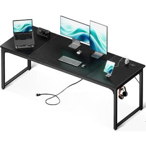 Coleshome 71 Inch Computer Desk with USB Ports, Large Office Desk, Long Study Student Writing Desk, Black (71 Inches, Black)