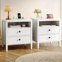 Huuger White Nightstand Set of 2, Night Stand with Charger Station, Bedside Table with 2 Drawers, Bed Side Tables for Bedroom, Modern Nightstands, Metal Knobs, Painted Surface, 19.7 inches x 15.7 inches x 23.6 inches