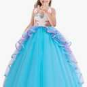 DYMCII Girls Unicorn Birthday Costume Princess Sleeveless Tulle Dress Halloween Christmas Party Pageant Long Ball Gown Size 170