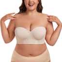Lusait Women's Longline Strapless Bra Underwired Full Coverage Corset Bra Push Up Boned Hide Back Fat Beige 38C (Beige)