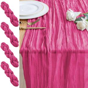 Pack of 4 Table Runner Cheesecloth 10FT Deep Pink Boho Gauze Cheese Cloth Rustic Sheer Table Runners for Wedding Birthday Bridal Baby Shower Party Decoration
