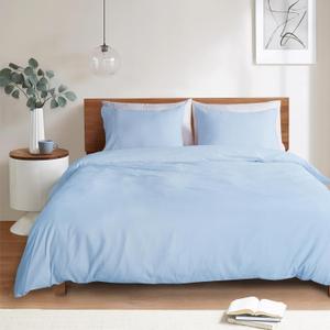 Mejoroom Light Blue Duvet Cover Queen Size Queen Duvet Cover Set - Soft and Breathable Comforter Cover with Zipper Closure, 3Pieces, 1 Duvet Cover (90x90) and 2 Pillow Cases(20x26)