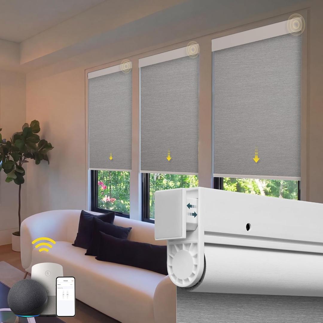 Motorized Blinds No Drill Automatic Blinds for Windows Cordless Roller Shades Electric Blinds with Remote Control Smart Blinds (Grey, 36 x 72)
