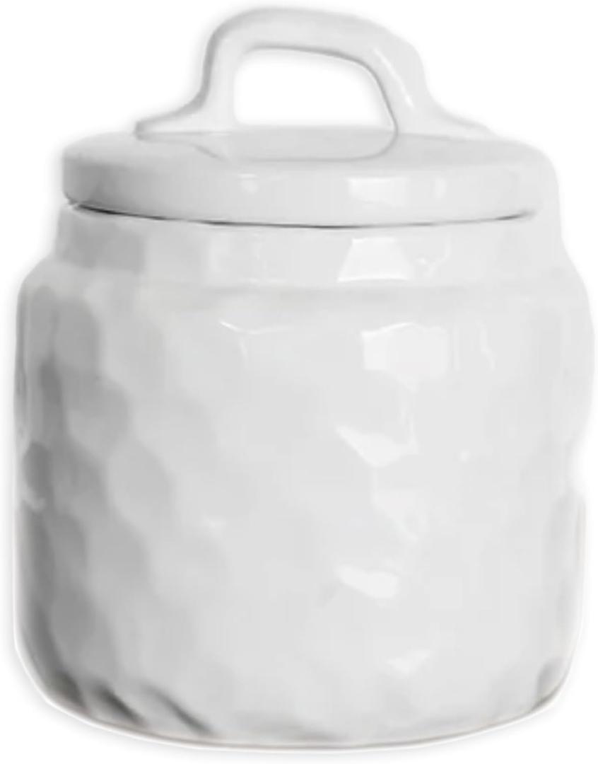 Multipurpose Storage Matching Lid, White 6 Inches Ceramic Canister Jar