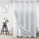 No Hook Shower Curtain with Snap in Liner, Ombre Light Grey Shower Curtains and Liner Set, Hotel Fabric Bath Curtain for Bathroom, Mesh Top Window Waterproof Washable, 71" x 74"