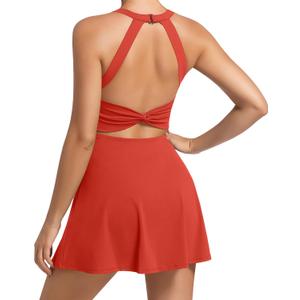 JAFINSY Womens Workout Tennis Dress with Built in Shorts and Bra Athletic Golf Activewear for Exercise (Red), Large