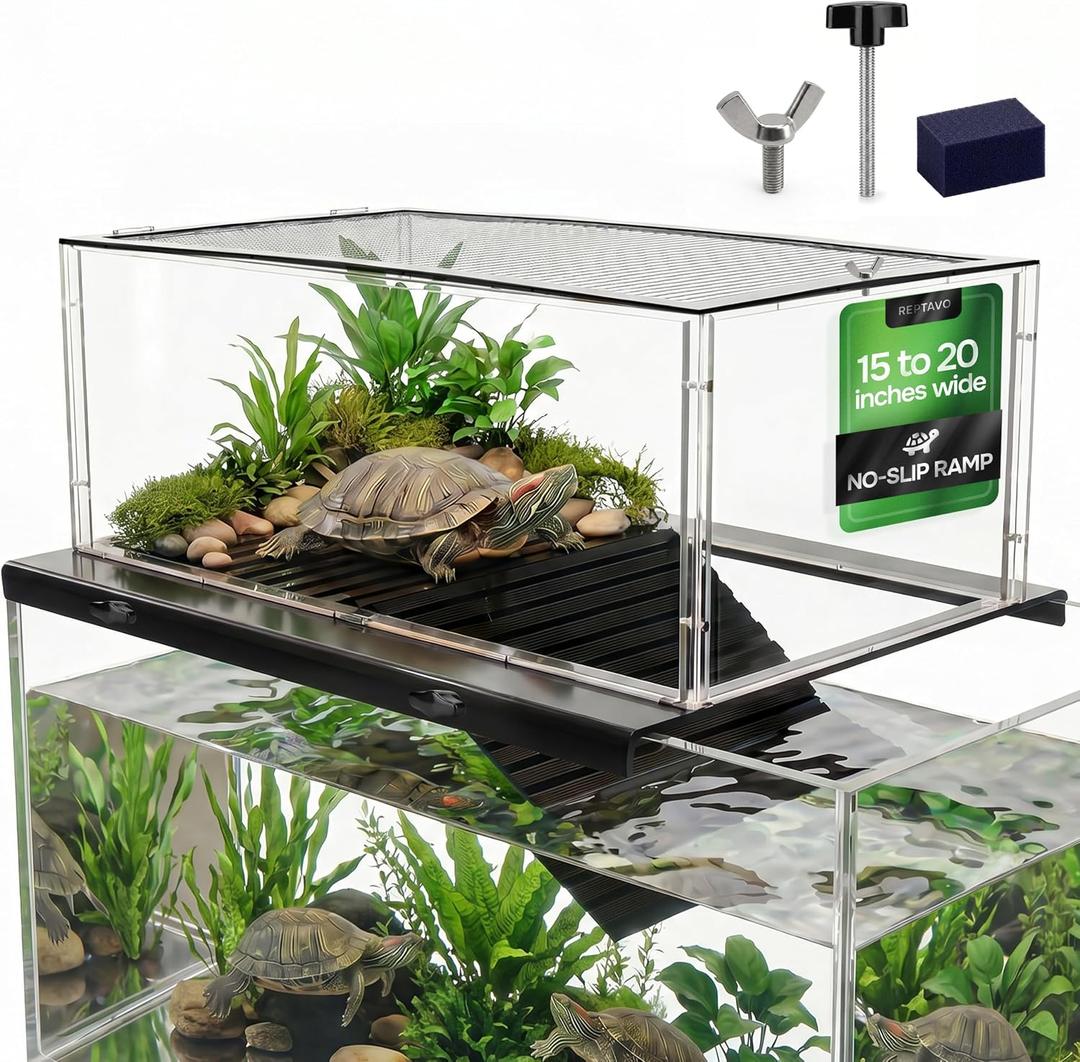 Turtle Basking Platform for Aquatic Turtle – Non-Slip and Escape-Proof Dock Topper Above Tank - Large Resting Bask Area & Accessories for Aquatic Turtles - Fits 15-21 Inch Wide Aquarium