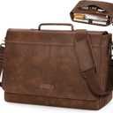 RAINSMORE Vintage Flap Messenger Bag for Men PU Leather Laptop Bag 15.6 Inch Mens Briefcase Waterproof Satchel Computer Bag (Brown)