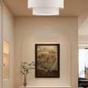 4 Light Semi Flush Mount Close to Ceiling Light Fixture,Cream Linen Fabric Shade Brushed Bronze Finish 20 inch for Bedroom,Living Room,Dining Room Hallway