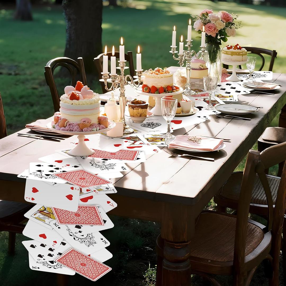 Preboun 2 Pcs Wonderland Tea Party Decoration 12 x 72 Inches Poker Linen Table Runner Wonderland Decorations for Game Playing Birthday Halloween Party Favor Decoration