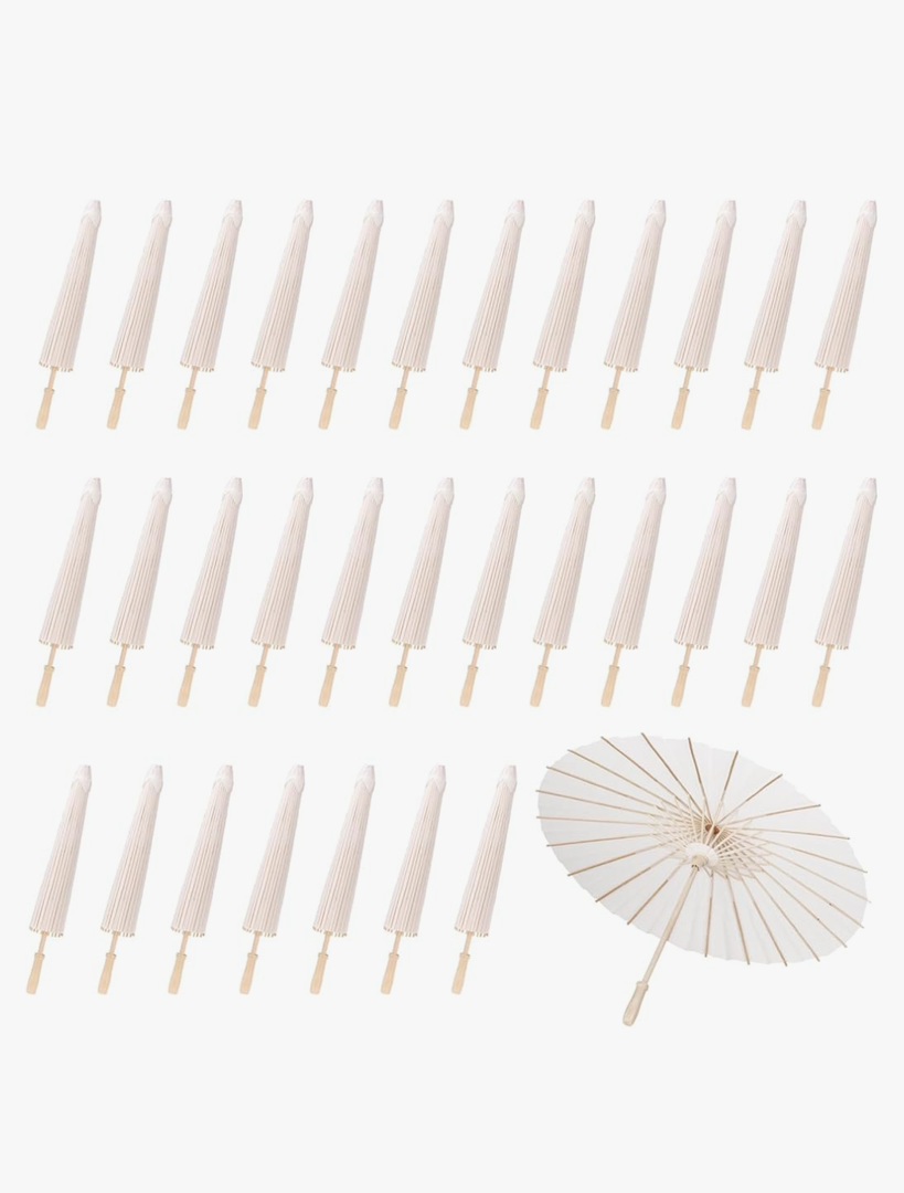 MBJZSL White Paper Umbrellas, 23.6 Inch Paper Parasol Umbrellas Chinese Japanese Style DIY Umbrellas Decorative Vintage Decor for Wedding Props