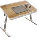 Woodgrain Foldable Laptop Desk Wide Area XX-Large 27.6X17.7In, 8 Heights& Angles Adjustable Bed Table, Study Tray Laptop Stand for Bed, Couch Sofa with 2 Stoppers