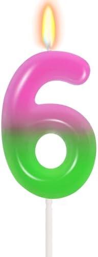 Pink Green 6th Birthday Candle for Girls - Number 6 Candle, Witch Birthday Cake Topper Cake Decorations, Witch Theme Party Decor Kids Party Supplies