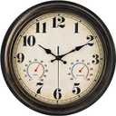 zyzamay 13 Inch Outdoor Clock with Thermometer and Hygrometer, Waterproof and Silent, Large Easy-to-Read Numbers, Ideal for Bedroom,Office,Living Room,Porch,Garden,Pool(BlackGold)