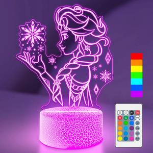 Cute Night Light for Kids, 16 Colors Change Princess Decor Lamp with Remote, Dim for Girls Bedroom 3D Illusion LED Night Lights, Ideal Gifts for Girls Christmas Birthday Party Room Decoration (Elsa)
