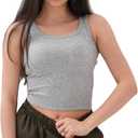 Women's Sleeveless Full Length Ribbed Fitted Racerback Workout Crew High Neck Basic Tank Top - (Grey,L)