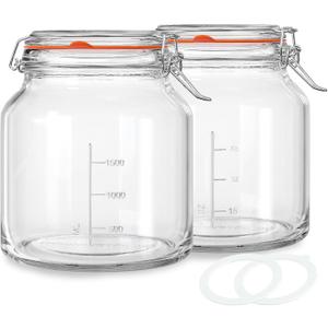 Qianfenie 2 Pack 79oz Glass Jar with Lid(2350ML), 0.6 Gallon Mason Jars Wide Mouth with Airtight Lid, Glass Pickle Jar for Food Storage, Cookies, Pickling, Kombucha(Includes 2 Spare Seals)