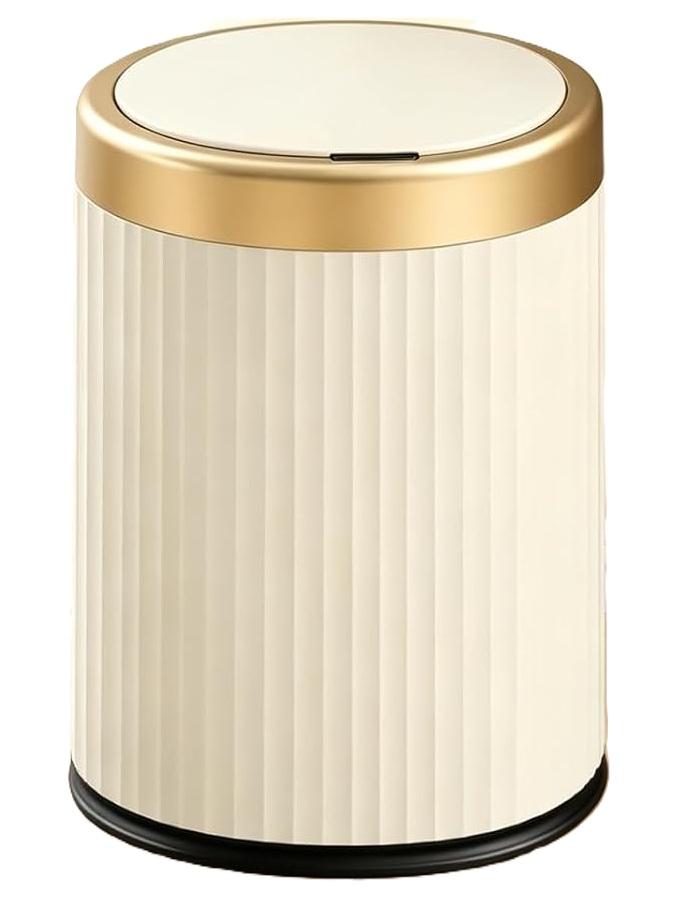 Automatic Bathroom Trash Can, Touchless Motion Sensor Garbage Can with Lid, Smart Dog Proof Trash Bin, Plastic Wastebasket for Bedroom, Office, Living Room, 2.8 Gallon (Cream White)