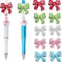 10 Pack Rhinestone Bow Shaped Beads for Beadable Pens Crystal Bowknot Loose Large Spacer Bead Charms for DIY Keychain Earring Necklace Jewelry Making Chirsmas Color (Bow 5 Color B)