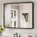 Keonjinn Medicine Cabinet Mirror 40" x 32", Assembly Needed, Black Medicine Cabinet with Mirror for Bathroom, Beveled Framed, Stepless Adjustable Shelves, Wall-Mounted or Recessed, Tempered Glass