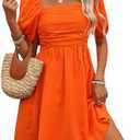 Floerns Women's Puff Short Sleeve Boho Dress Square Neck Summer A Line Dresses XXL