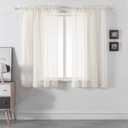 DUALIFE Ivory Sheer Curtains 45 Inch Length,Faux Linen Light Beige Semi Sheer Curtains for Living Room Bedroom Nursery Bathroom Privacy Voile Window Treatment Panels,52 x 45 Inches,Set of 2