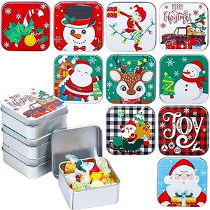 20 Pcs Christmas Cookie Tins with Lids Christmas Tins and Boxes Santa Snowman Elk Candy Box Tinplate Candy Bins Decorative Novelty Treat Gift Funny Stocking Stuffers for Holiday Gifts