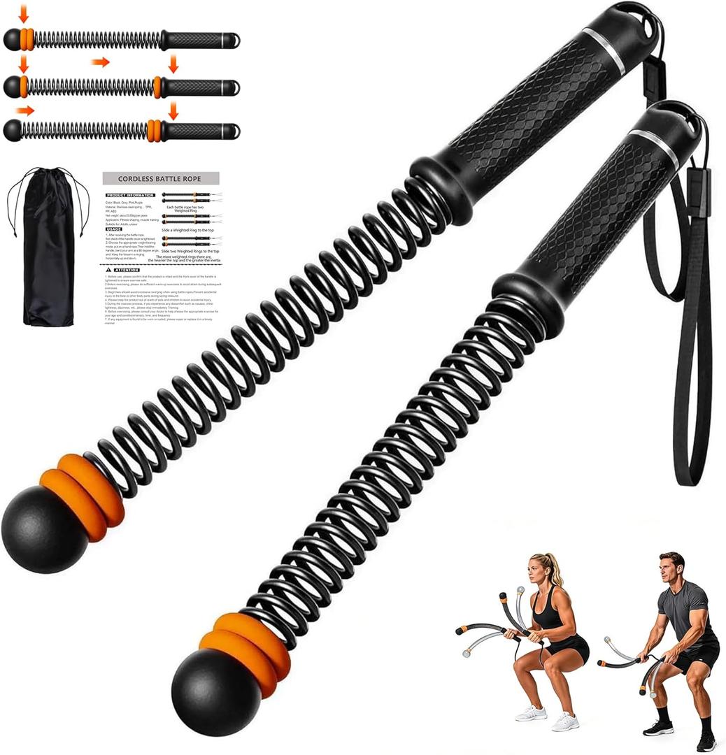 Adjustable Ropeless Battle Ropes, Portable Cordless Battle Ropes for Home Gym, Workout Equipment Exercise Rope for Low-Impact Workout, Strength & HIIT, for Men & Women (Black)