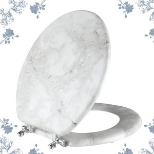 Round Marble Toilet Seat Natural Wood Toilet Seat with Zinc Alloy Hinges, Easy to Install also Easy to Clean, Anti-pinch Wooden Toilet Seat by Angol Shiold (Round, Gray) (Round-16.5)