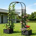 71"x16"x32" Planter Box with Trellis, 3-in-1 Self-Watering Planter Box with Wheels for Patio,Raised Garden Bed with Trellis, Drainage Holes & Metal Storage Rack for Vine Climbing Plants