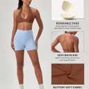 Halter Sports Bras for Women Padded Open Back V Neck Yoga Bra Workout Crop Tank Top Sexy Gym Bra Low Impact (Large, Brown)