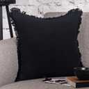  Pillow Cover 20x20 Inch - Decorative Throw Pillow Cover with Tassels - Soft Solid Black Pillow Cushion Cover for Sofa, Couch, Bed Decor, Single Sham, 17x17