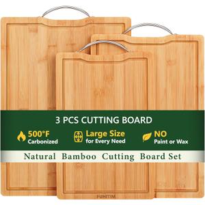 Bamboo Cutting Board, Wooden Cutting Boards for Kitchen with Double Sided Deep Juice Grooves & Wide Handle, Ideal Charcuterie & Chopping Board for Meat, Vegetables and Fruits