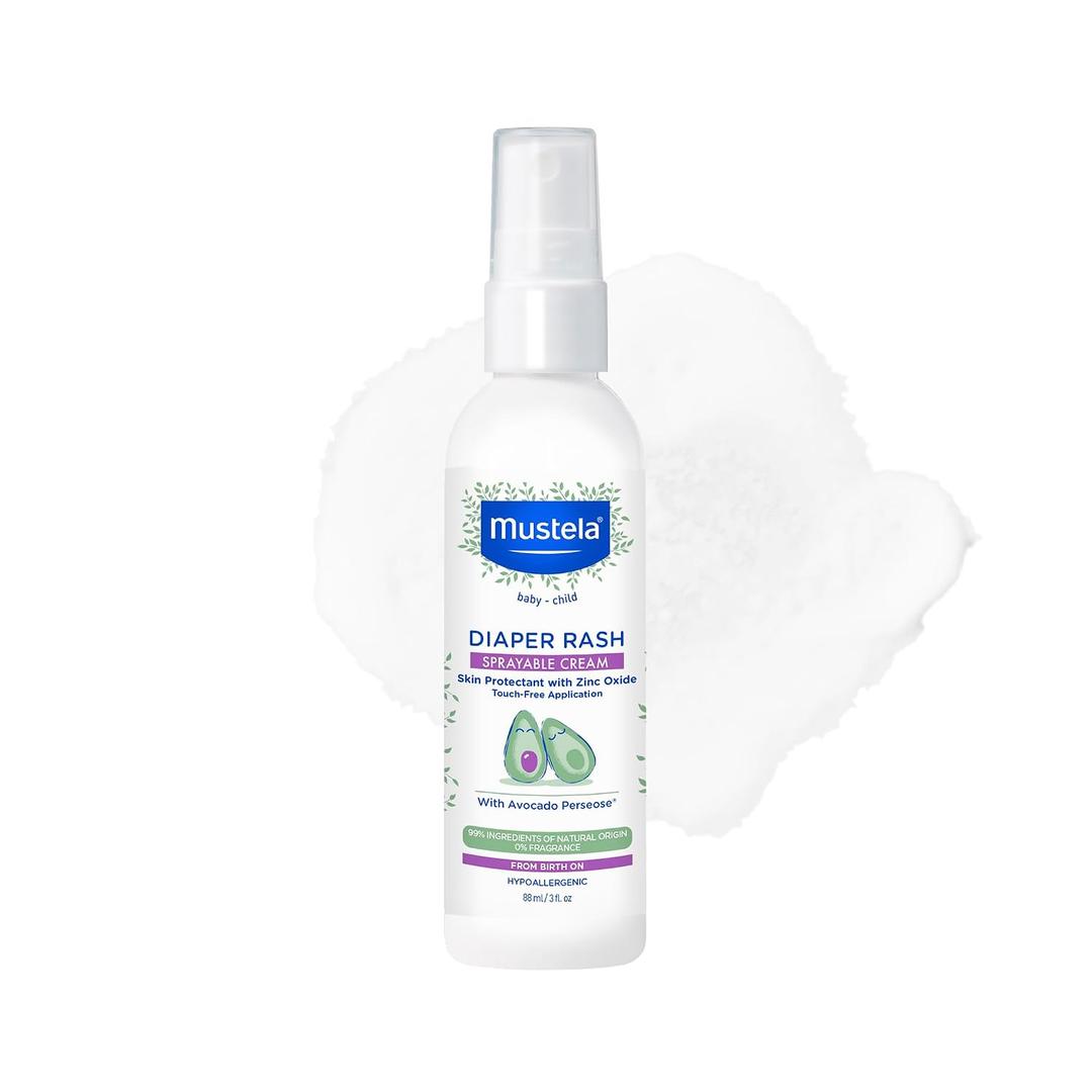 Mustela Baby Diaper Rash Cream Spray Touch-Free protectant with Zinc Oxide & Natural Avocado - Treats, Soothes and Prevents Diaper Rash- Fragrance-Free - 3 fl. oz