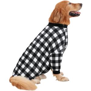 HDE Dog Pajamas One Piece Jumpsuit Lightweight Dog PJs Shirt for Dogs Black & White Buffalo Plaid - 5XL