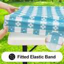 Rectangle Vinyl Table Cloth, Waterproof Elastic Fitted Tablecloth with Flannel Backing, Plastic Table Cover for Picnic, Camping, Outdoor (White & Aqua, 30"x48")