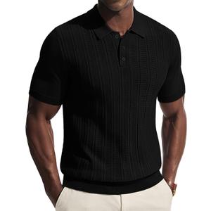 PJ PAUL JONES Men's Knit Polo Shirts Short Sleeve Stretch Texture Knitted Polo Shirts Casual Lightweight Golf Shirt (XX-Large, Black)