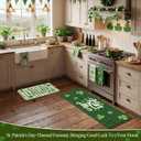 Breling St. Patrick's Day Kitchen Mats Set of 2, Lucky Green Plaid Clover Shamrock Kitchen Rugs Diatomaceous Soft Floor Absorbent Non-slip for Home Anniversary Wedding Party Decor 17x29 and 17x47 Inch