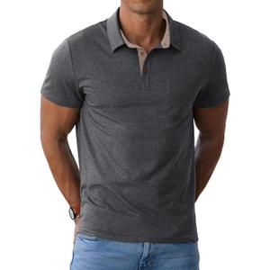Sailwind Men's Cotton Polo Shirts Short Sleeve Casual Summer Shirts Classic Collared Golf Shirt with Pocket (Large, Dark Gray)